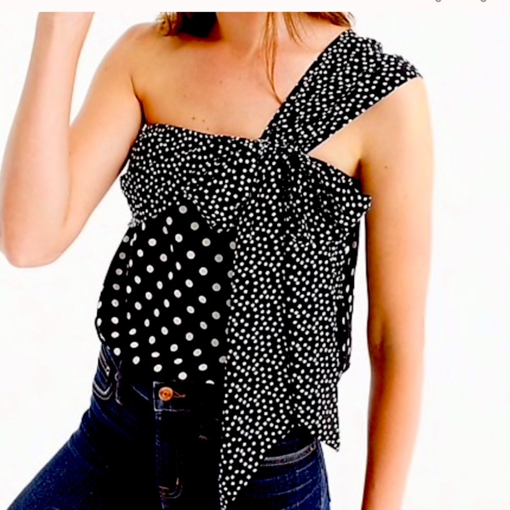 J. Crew Silk One Shoulder Polka Dot Blouse Size 8